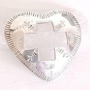 TAXCO STERLING 925 Etched silver heart cross pin